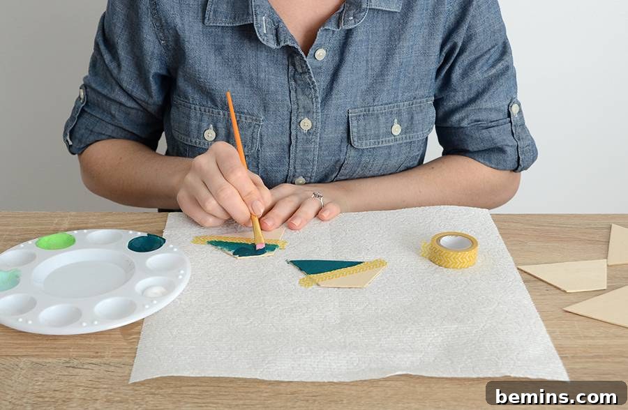 DIY Color Blocked Balsa Wood Ornaments