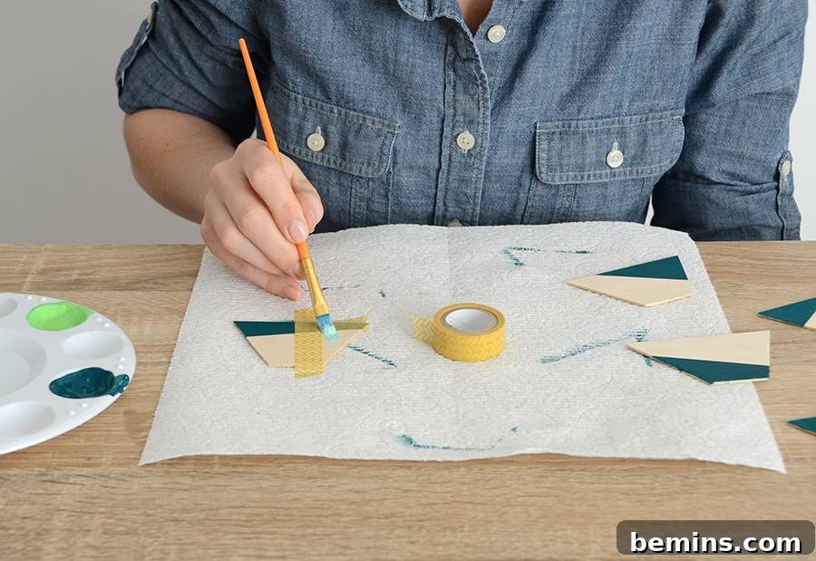 DIY Color Blocked Balsa Wood Ornaments