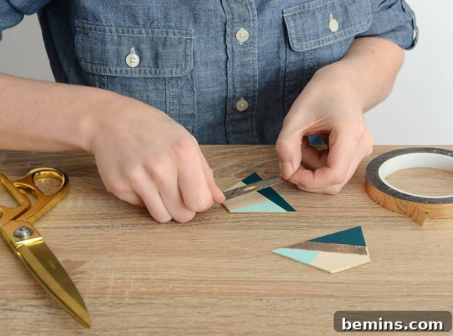 DIY Color Blocked Balsa Wood Ornaments