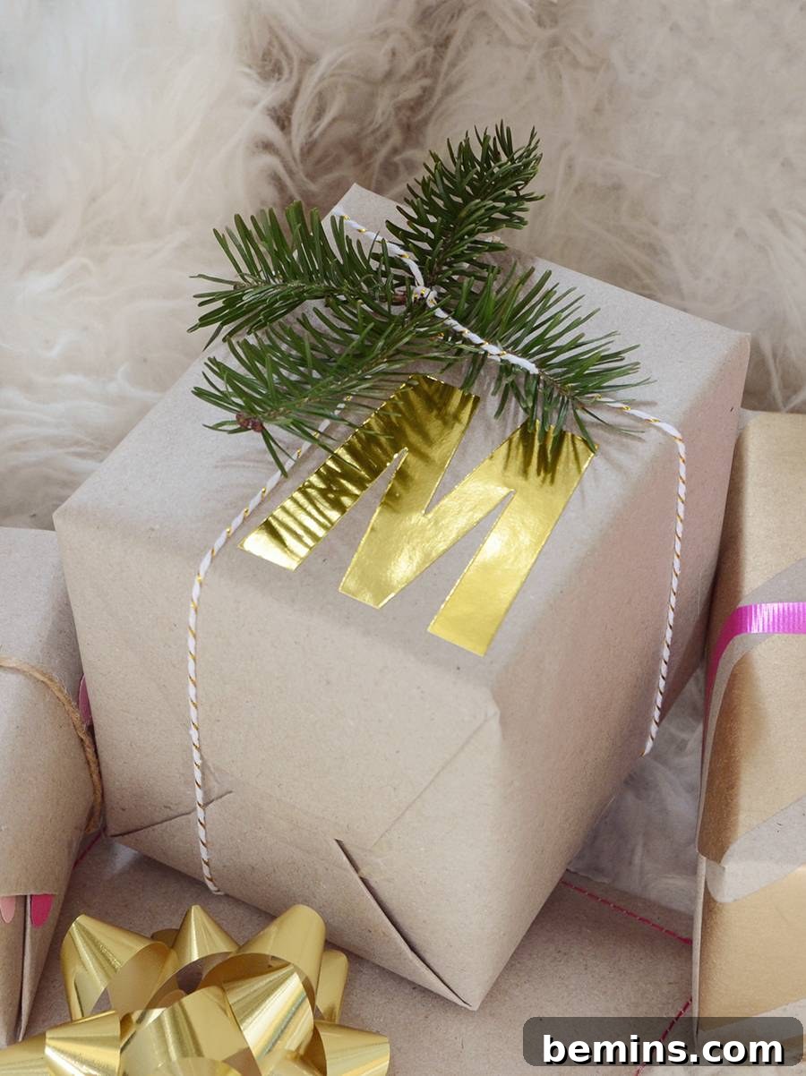 Personalized Gift with Metallic Twine and Evergreen Branch