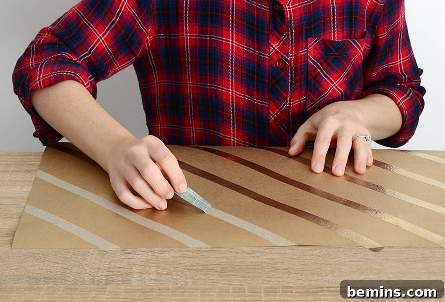 Spray Painted Kraft Paper Gift Wrap with Stripes