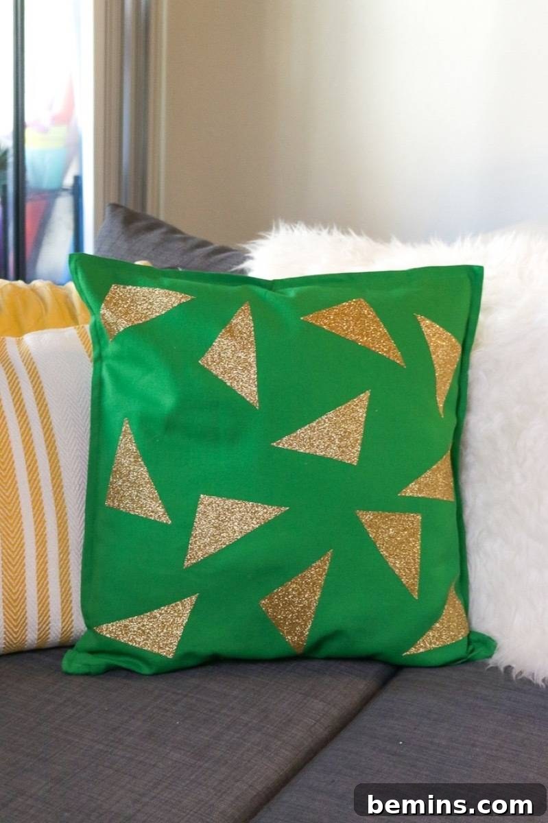 Geometric glitter pillow