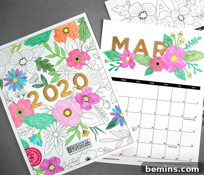 Stunning Free Printable Calendars to Organize Your 2020 6 Coloring calendar - you fill it in