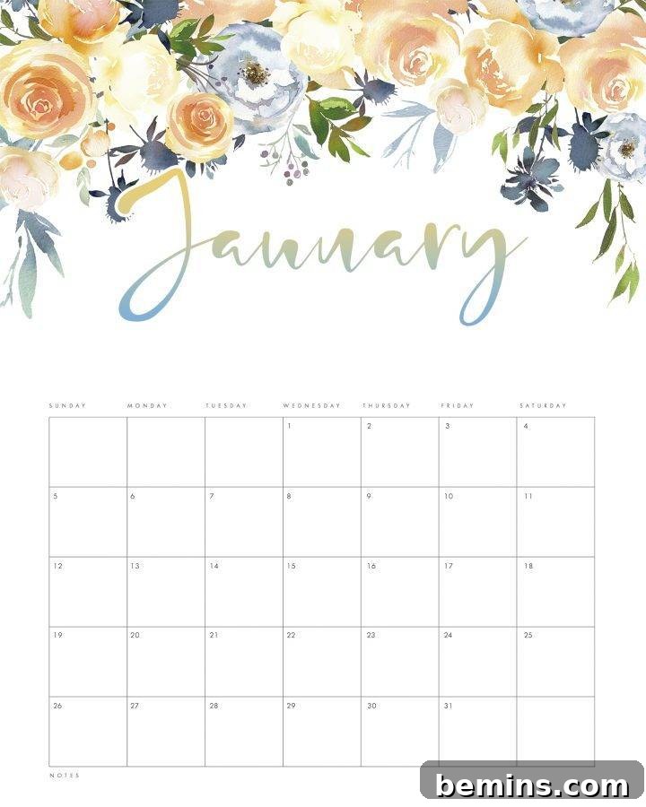 Stunning Free Printable Calendars to Organize Your 2020 9 watercolor florals calendar
