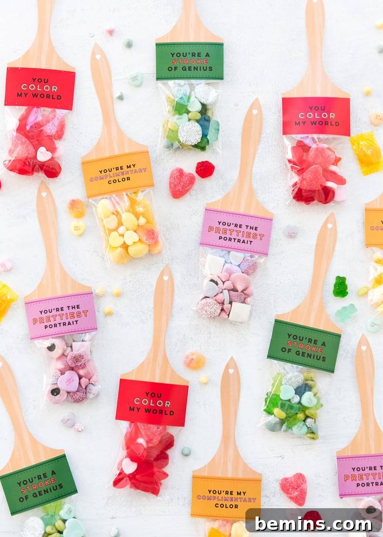 Beyond the Box: 25 Heartfelt Valentines Your Loved One Will Cherish 12 Valentines day gift bags that resemble paint brushes with wooden handles.