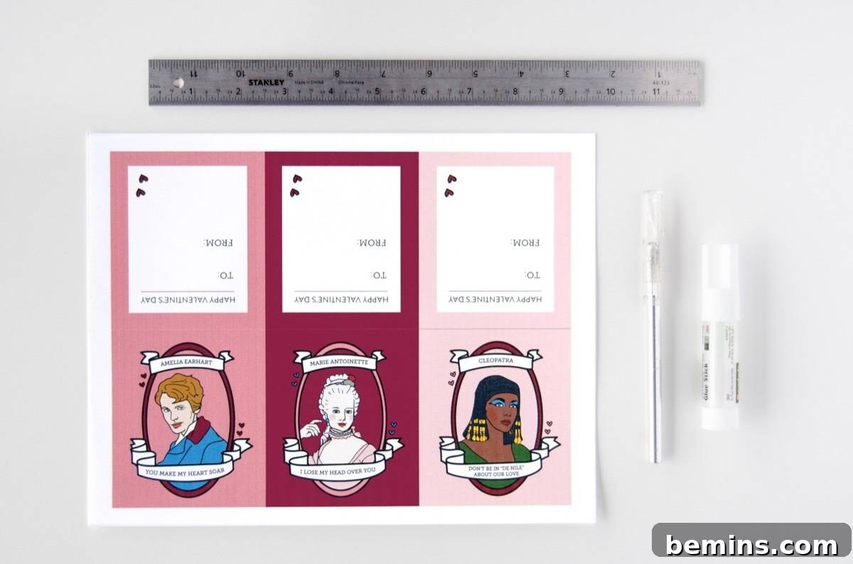 Here's what you'll need for these printable valentines