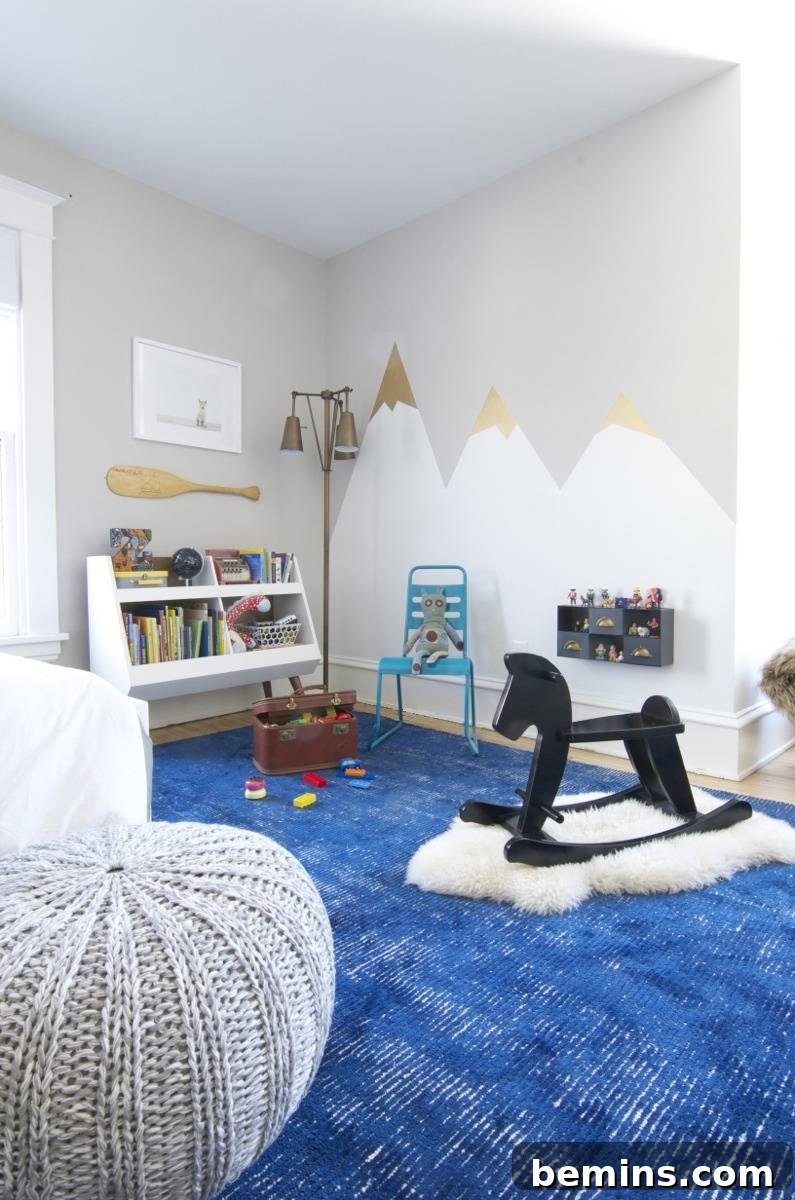 Little boy's room with a mountain wall