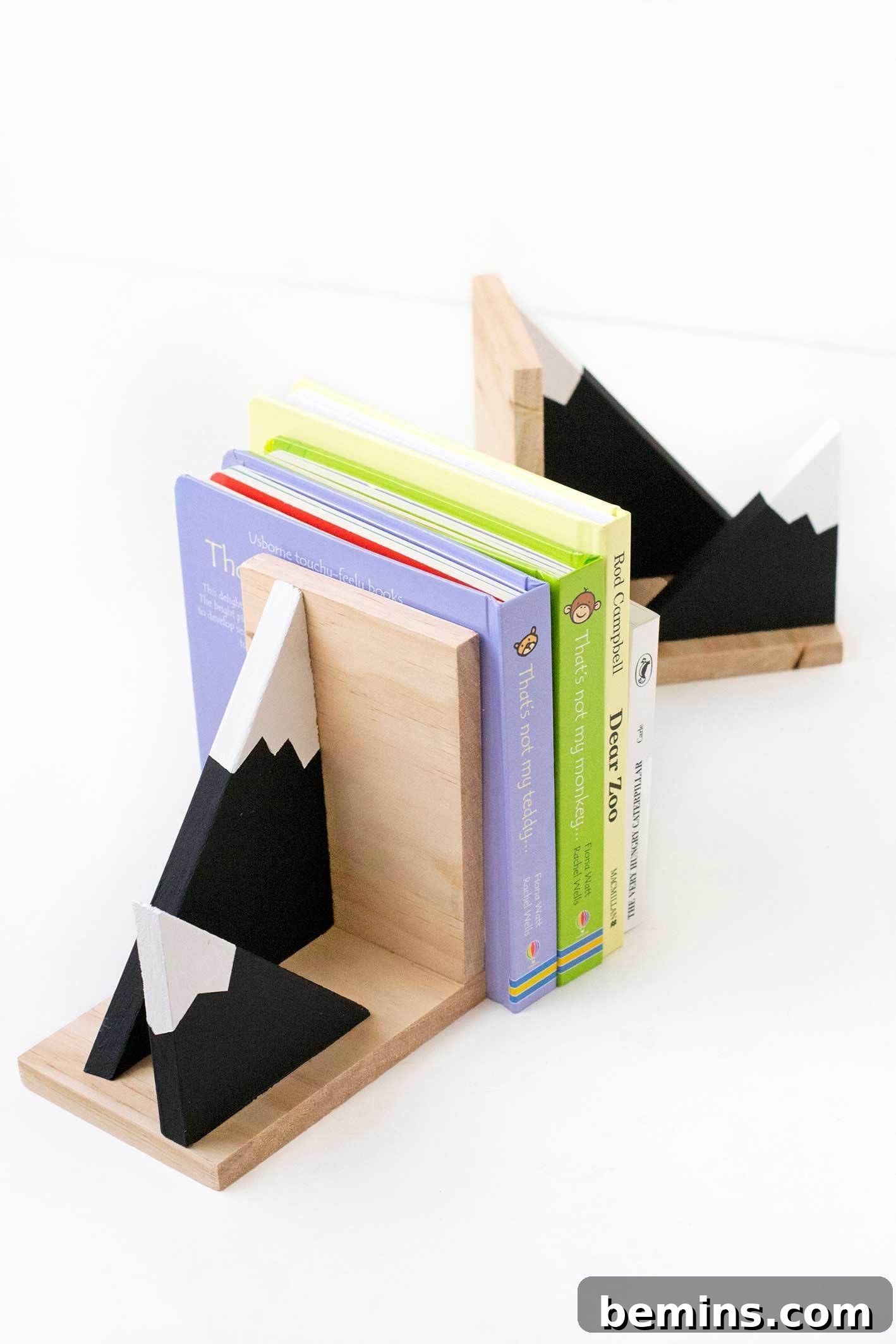 Close-up of finished mountain bookends