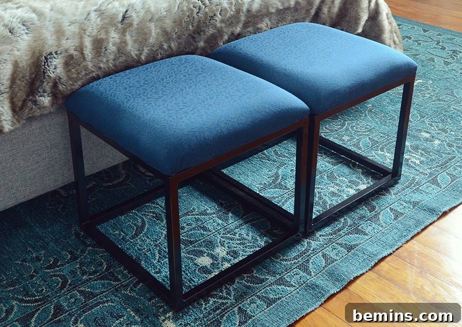Effortless Ottoman Upgrade: A Simple DIY Transformation 11 Matching Ottomans at the Foot of the Bed