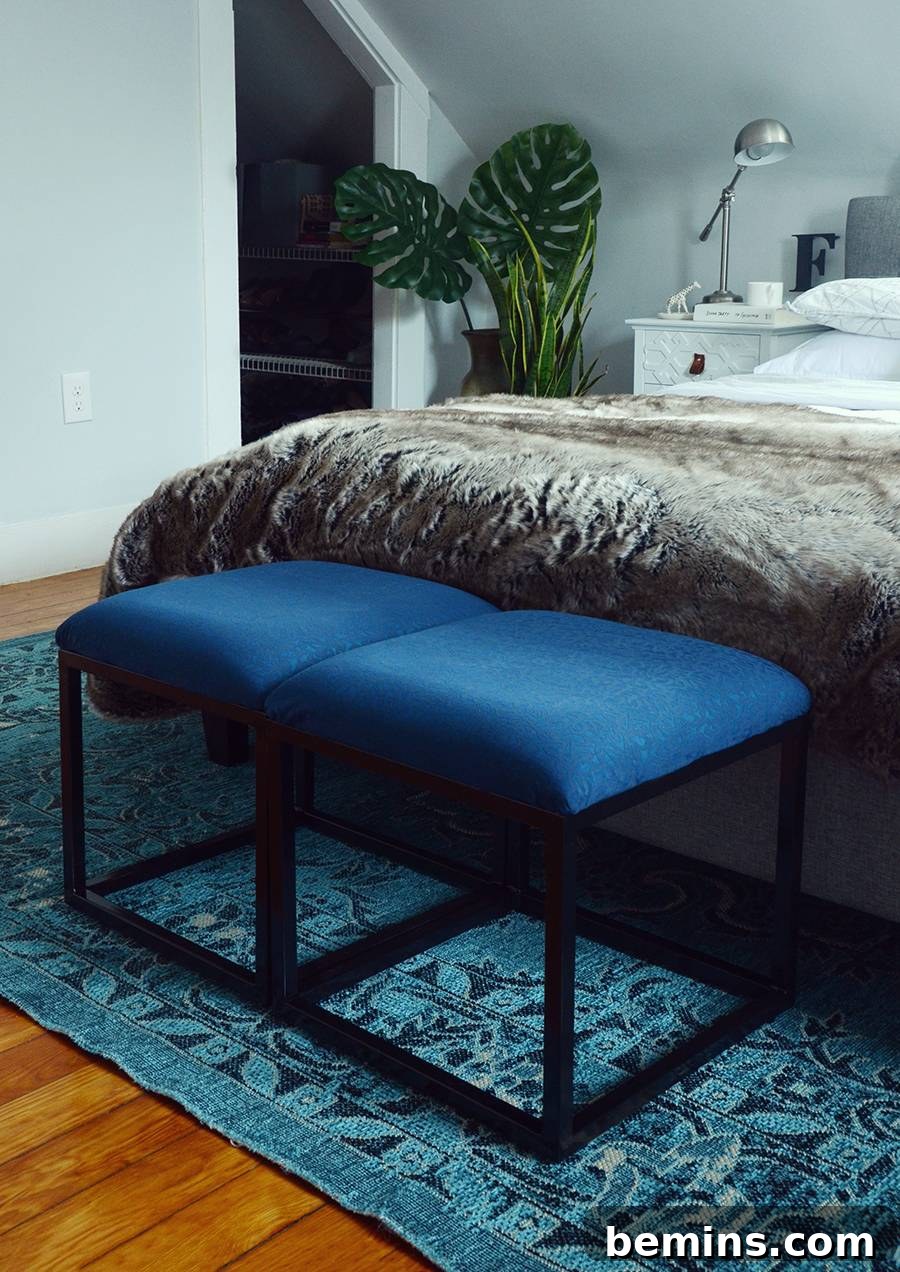 Effortless Ottoman Upgrade: A Simple DIY Transformation 3 DIY Ottoman Reupholstering in Progress