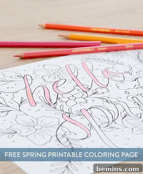Several color pencils sit near a coloring sheet. A colorful array of pencils ready to bring the floral design to life.