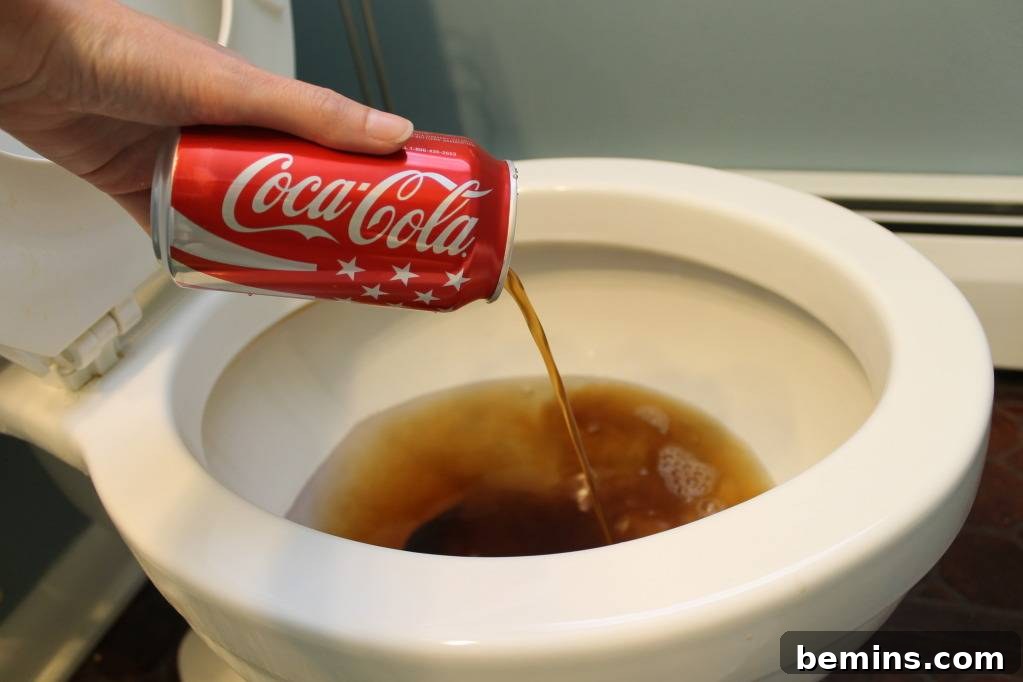 Ultimate Home Cleaning Guide: Room-by-Room Secrets 15 Coca-Cola being used to clean a toilet bowl.