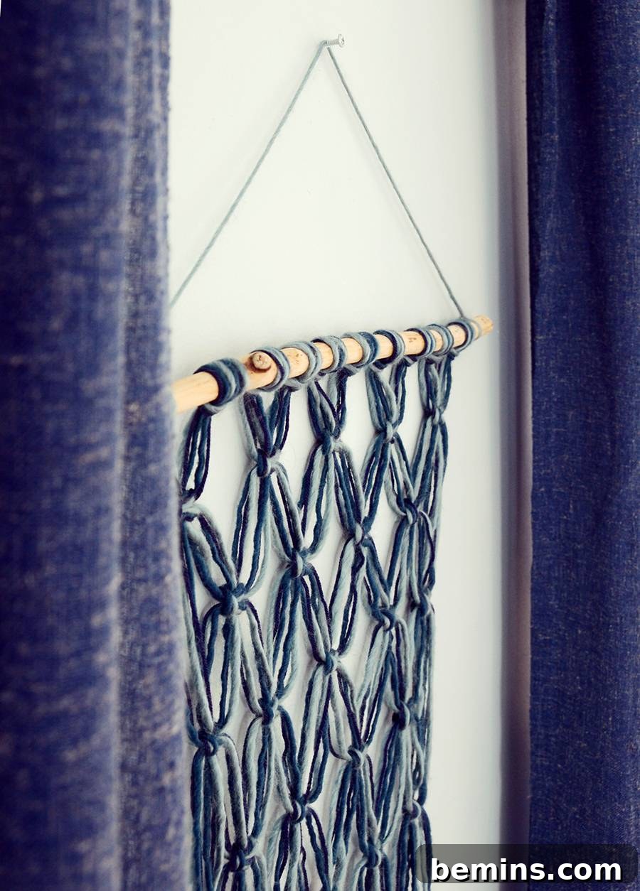 Completed Boho Chic Yarn Macrame Wall Art Displayed