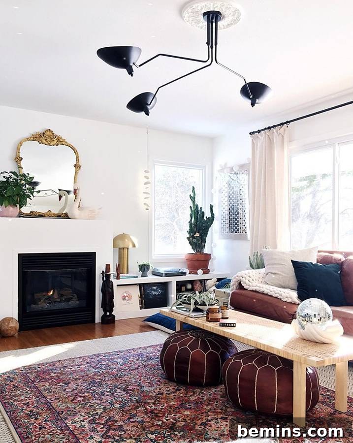 Stylish and meticulously decorated bohemian living space with unique decor and thoughtful arrangements from Undecorated Home.