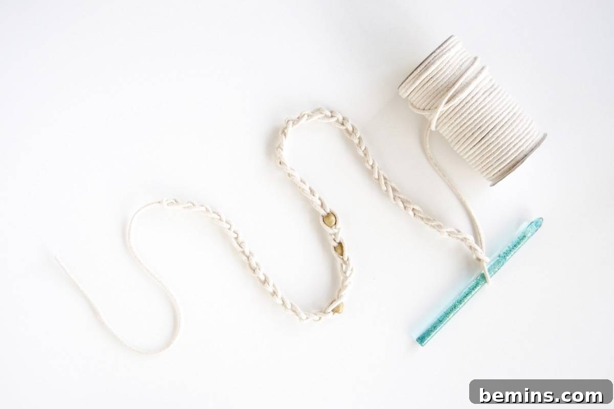 Not Macrame: A Fresh Take on DIY Plant Hangers 11 The sequence of chain stitches and beads in the crochet pattern