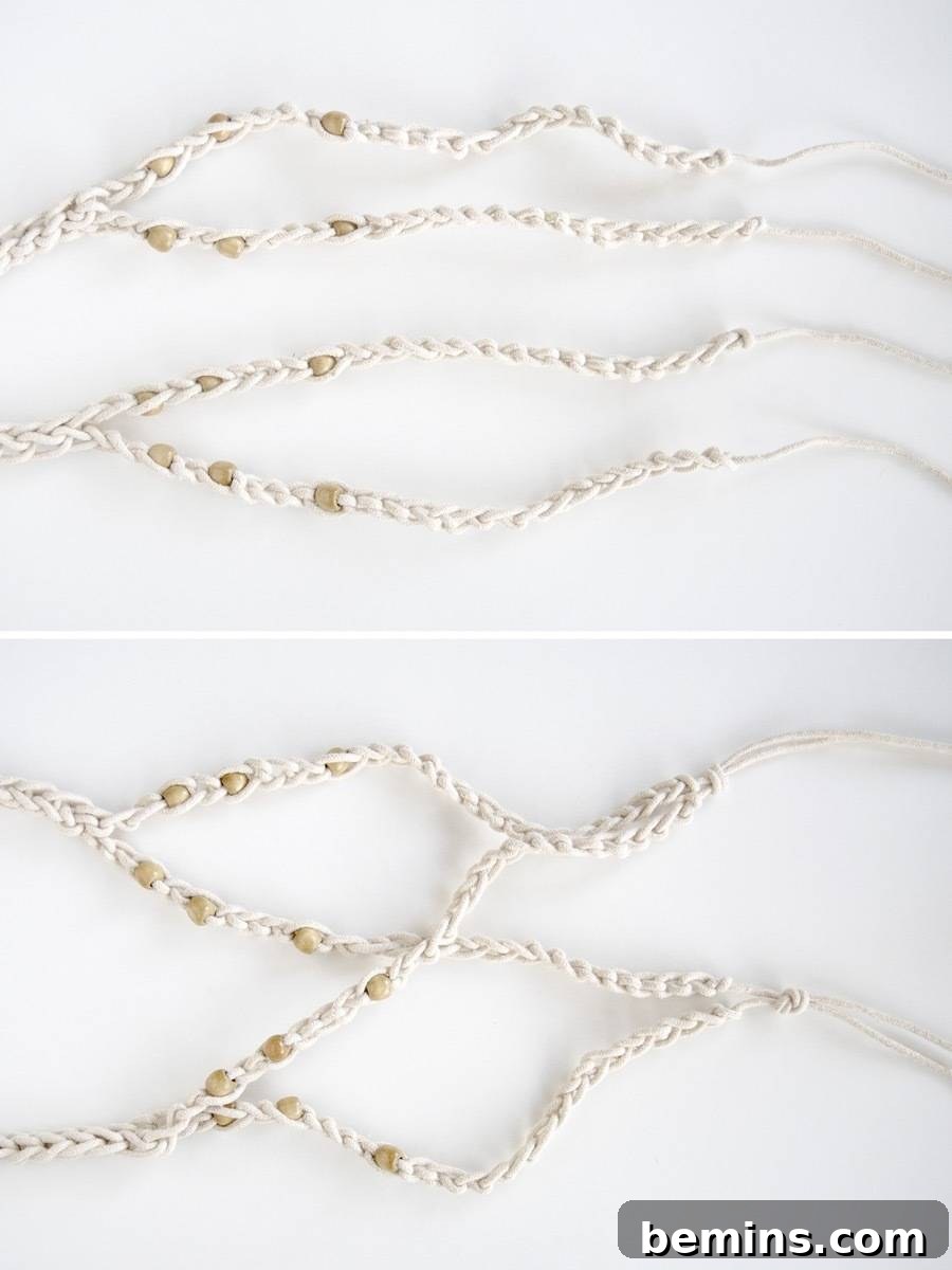 Not Macrame: A Fresh Take on DIY Plant Hangers 14 Tying the straps together to form the plant hanger