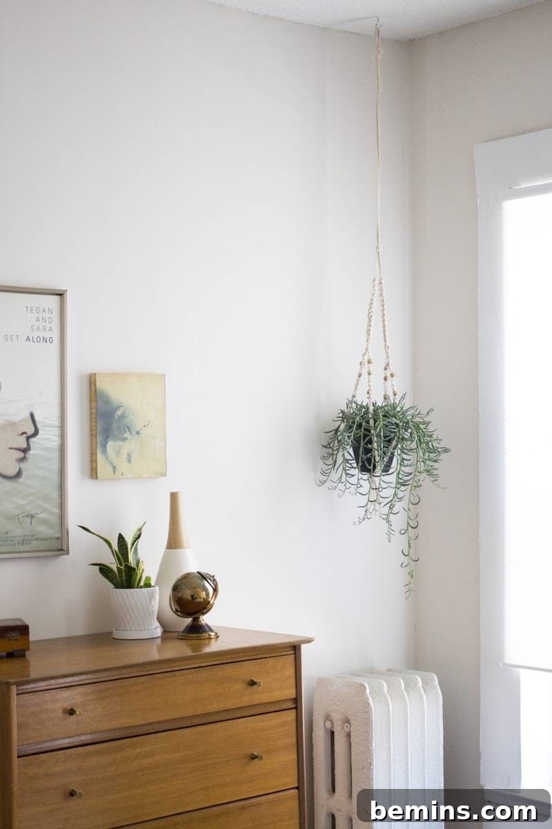 Not Macrame: A Fresh Take on DIY Plant Hangers 18 A close-up of the crochet detailing and wooden beads on the plant hanger