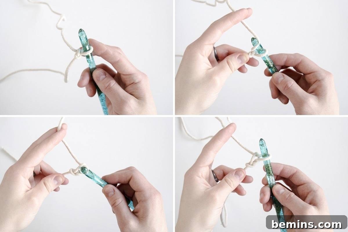 Not Macrame: A Fresh Take on DIY Plant Hangers 8 Illustration of how to create a chain stitch in crochet