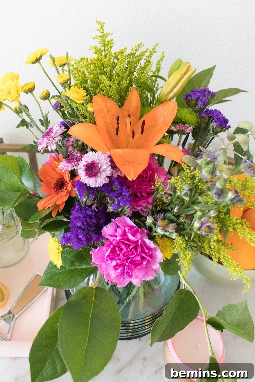 Turning Everyday Grocery Store Flowers into Stunning Floral Art 8 The completed floral arrangement in a vase.