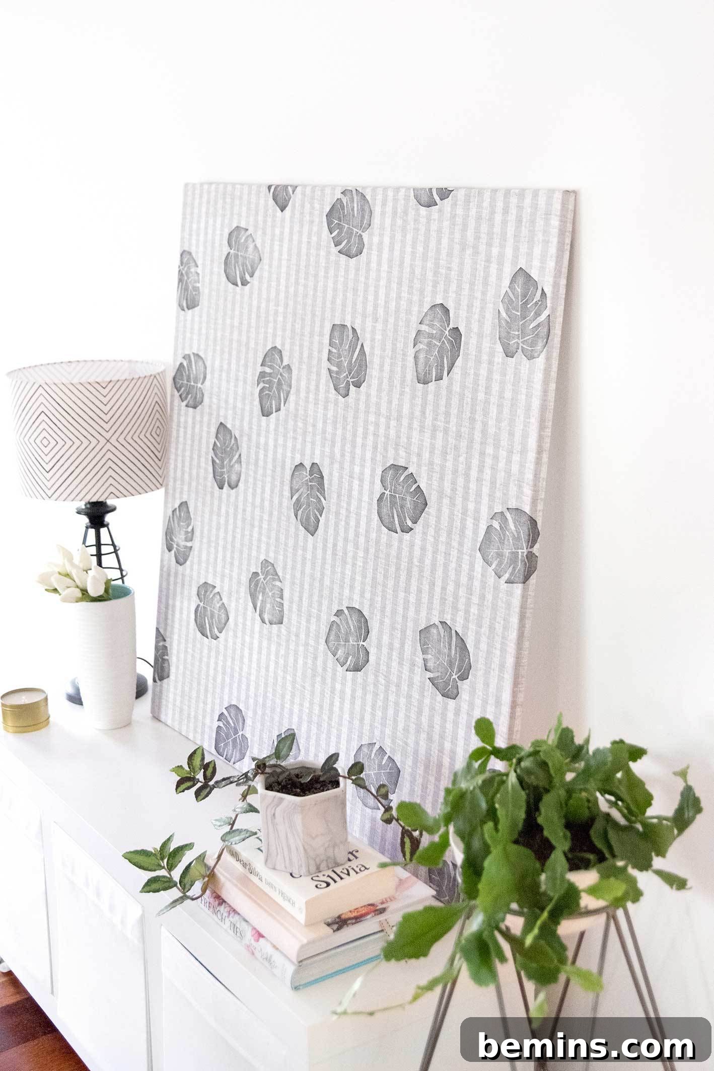 Close-up of the fabric wall art design.