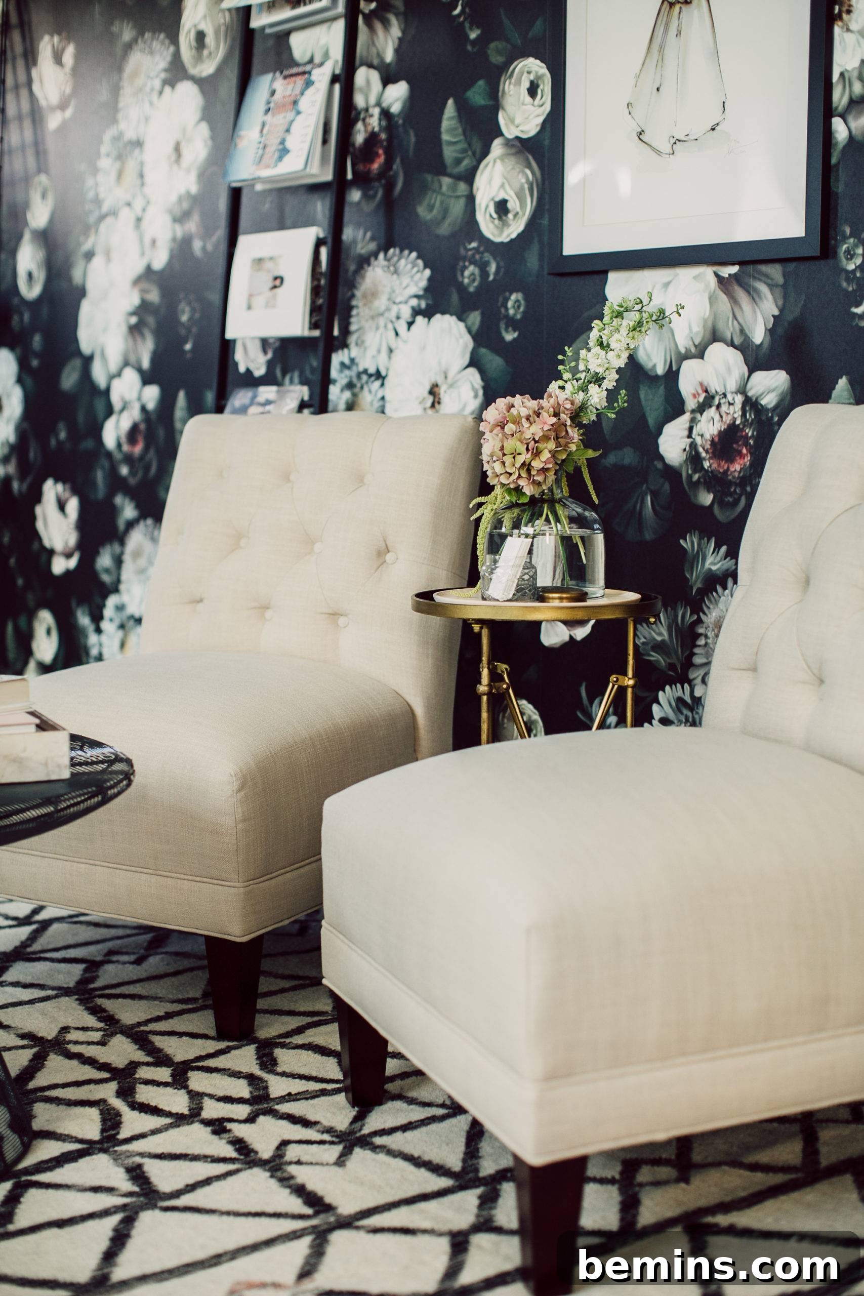 Dark Moody Florals in an Office Space