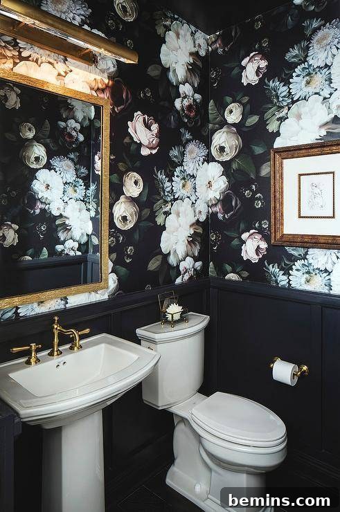 Dark Moody Florals in a Powder Room