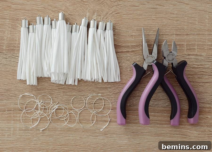 Materials for DIY Tassel Shower Curtain Rings