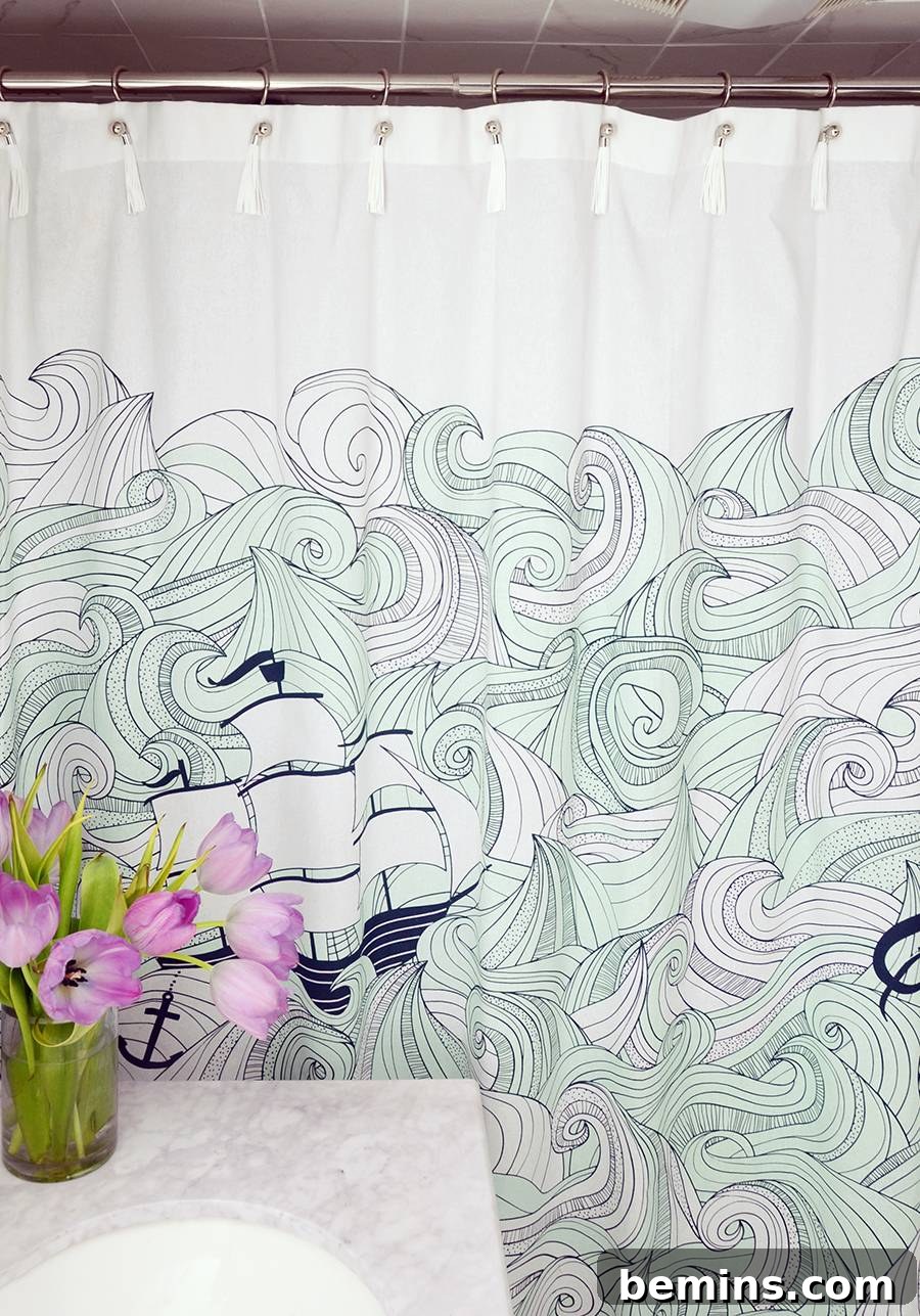 Tassel Shower Curtain Rings in Bathroom