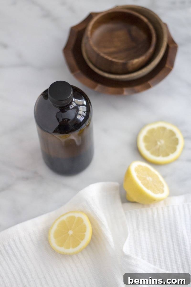 Natural Wood Cleaning Solutions: DIY Recipes for a Sparkling Home 5 Lemon-scented wood cleaner in use