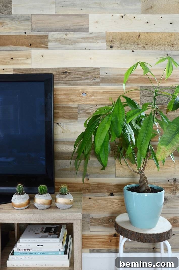 Room with a wooden accent wall adding warmth and texture.