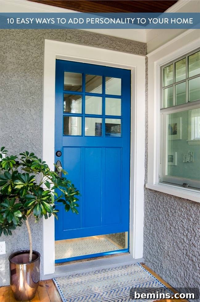 Stylish front door painted a vibrant color.