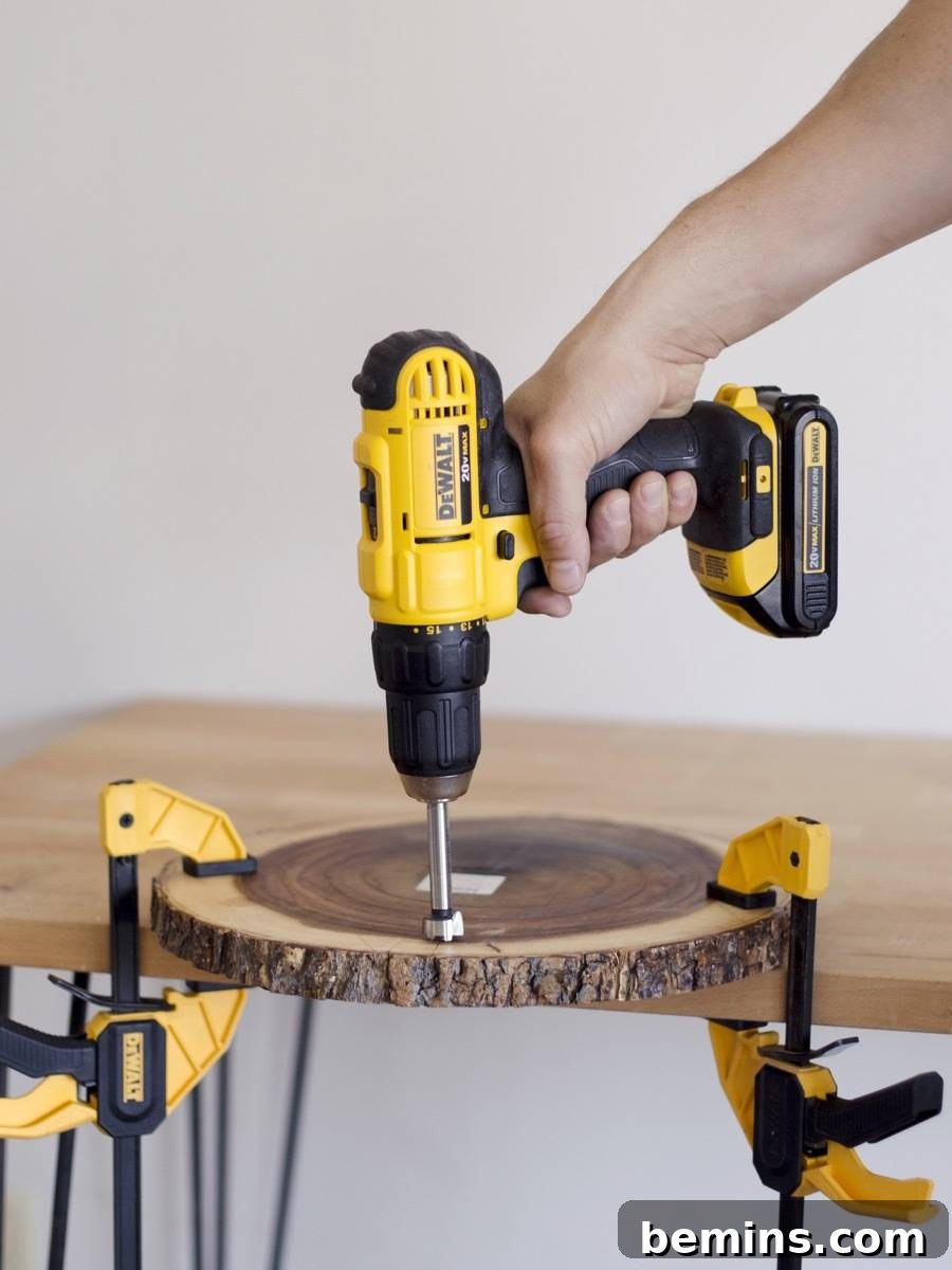 Drilling holes for the plant stand legs