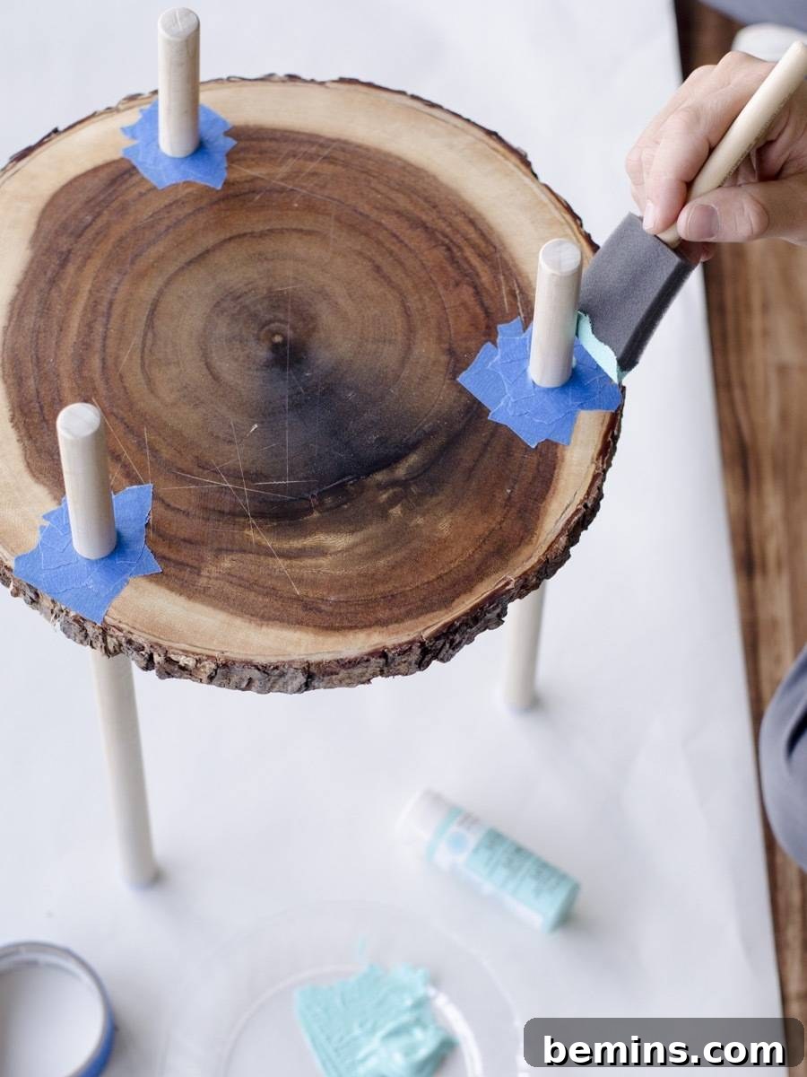 Painting the legs with acrylic paint