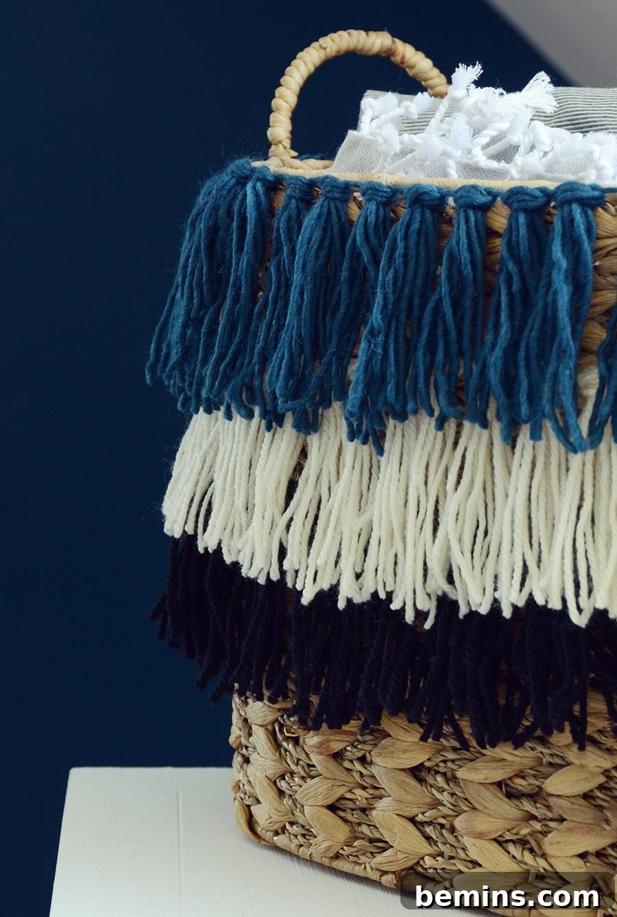 Finished DIY Fringe Basket