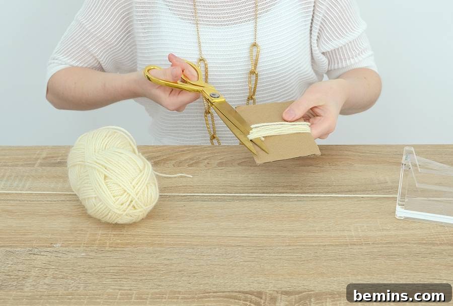 Wrapping Yarn Around Cardboard for Fringe