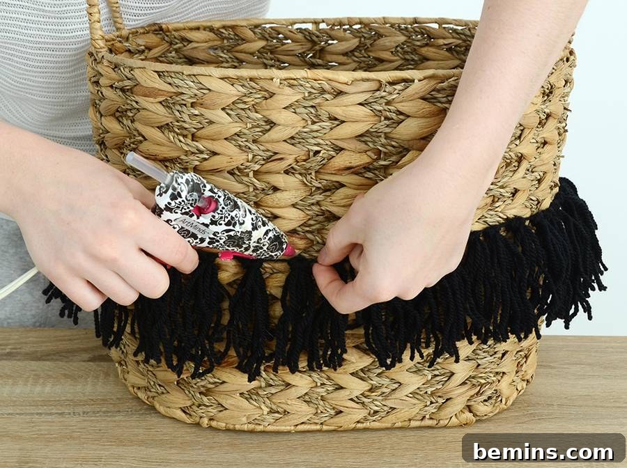 Attaching Fringe to Basket