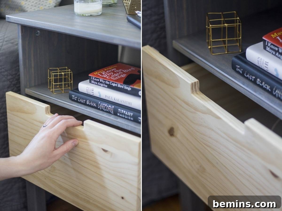 Closeup detail of this IKEA nightstand hack, featuring the Tarva. 