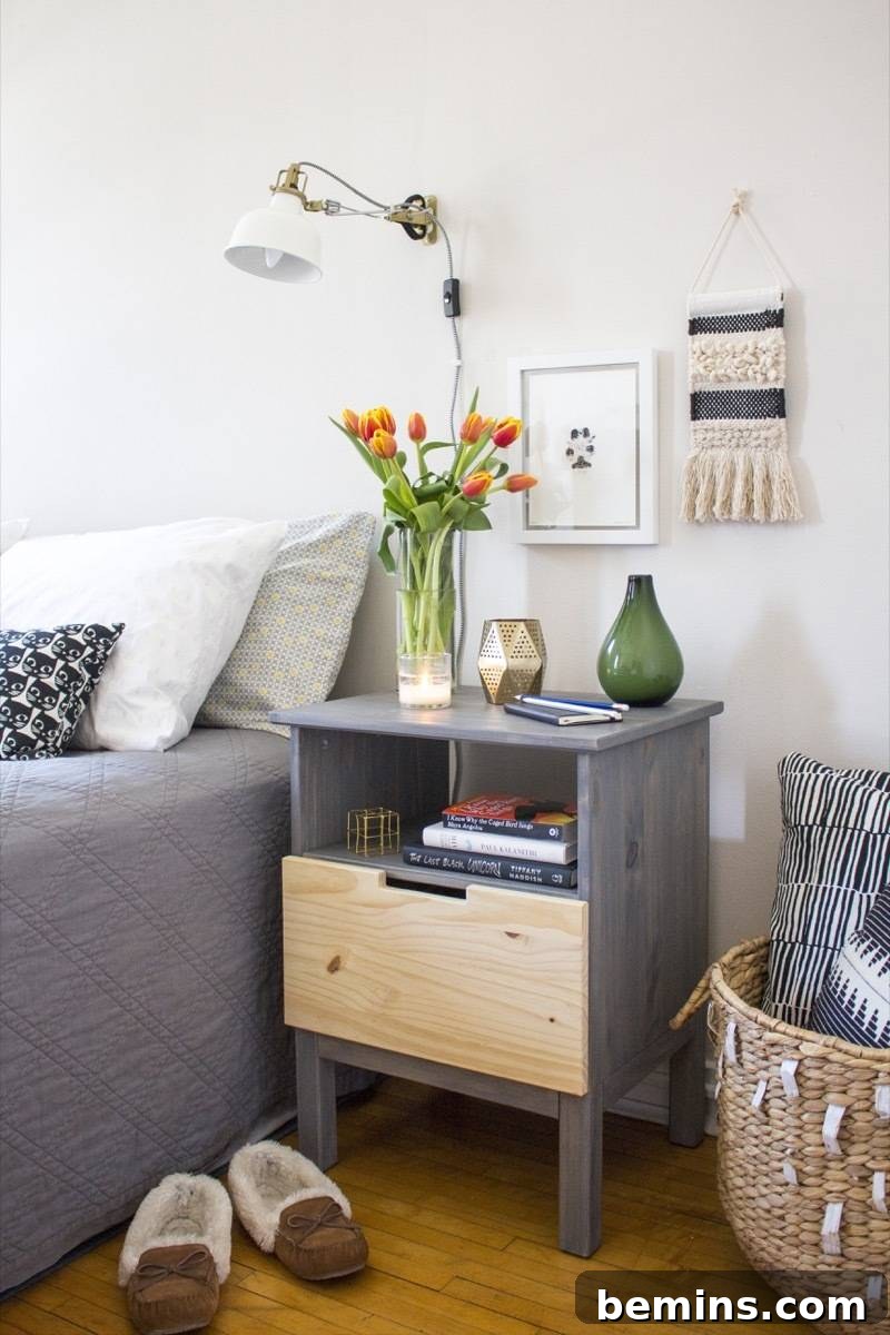 IKEA hack! The Tarva nightstand loses its hardware and gets a cutout handle instead.