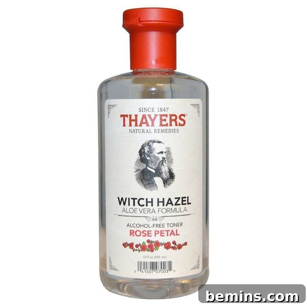 A classic bottle of witch hazel toner, known for its natural and gentle cleansing properties.