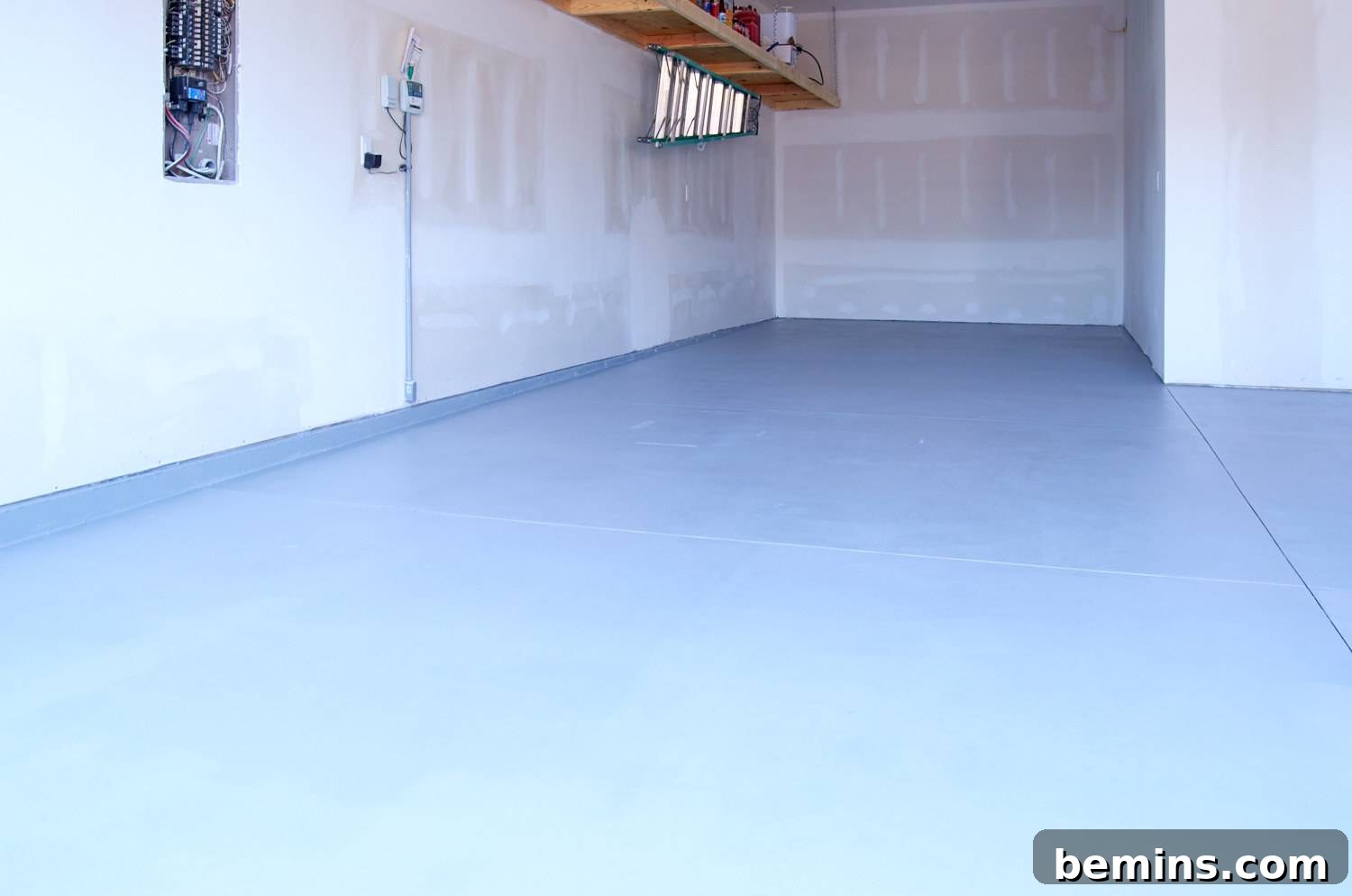 completed epoxy coating on a garage floor