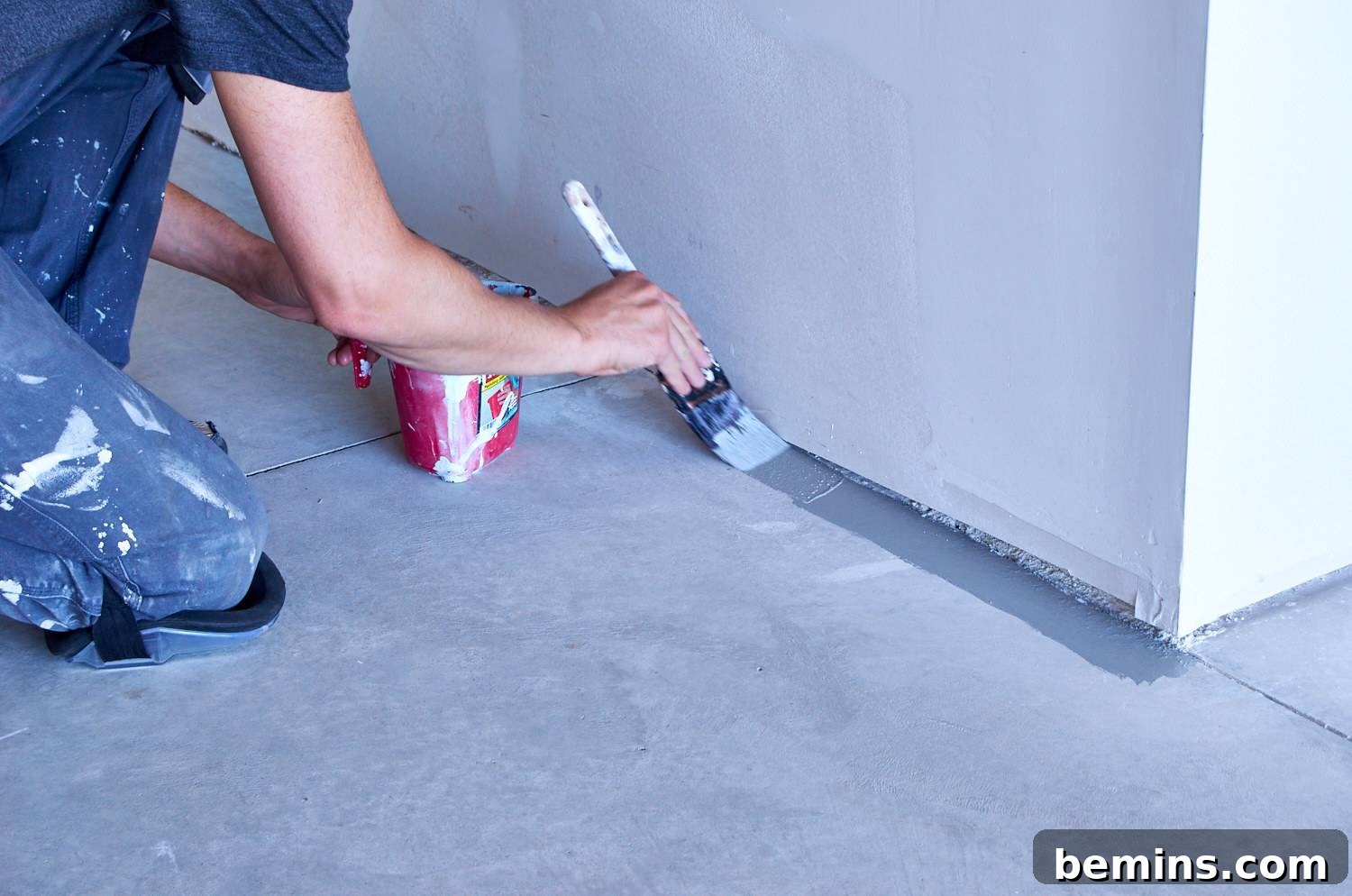 cut in the edges of a garage floor with epoxy paint
