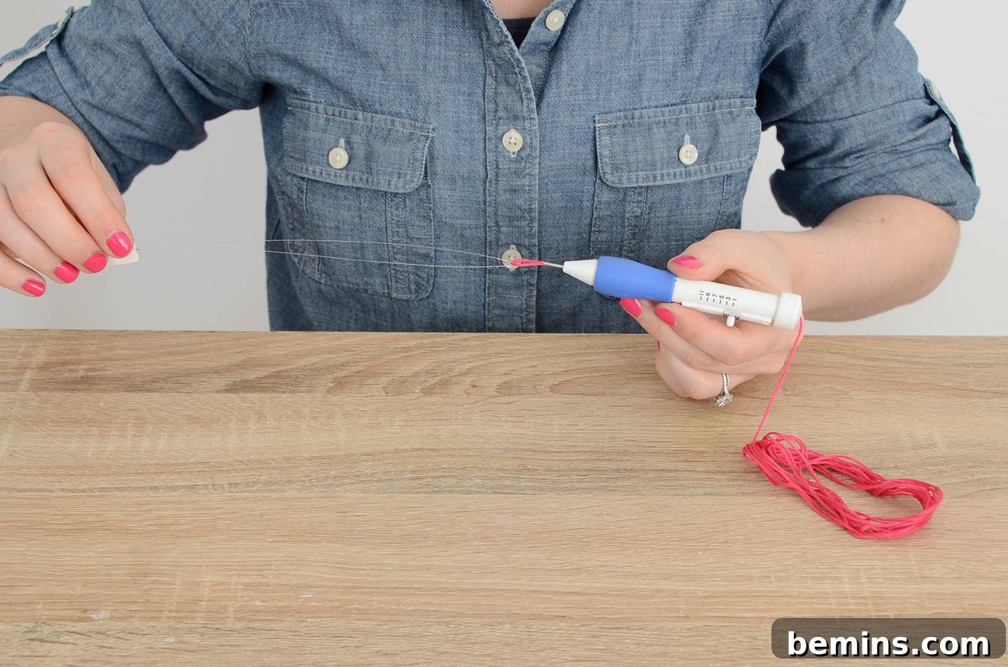 Pulling Embroidery Floss Through Punch Needle
