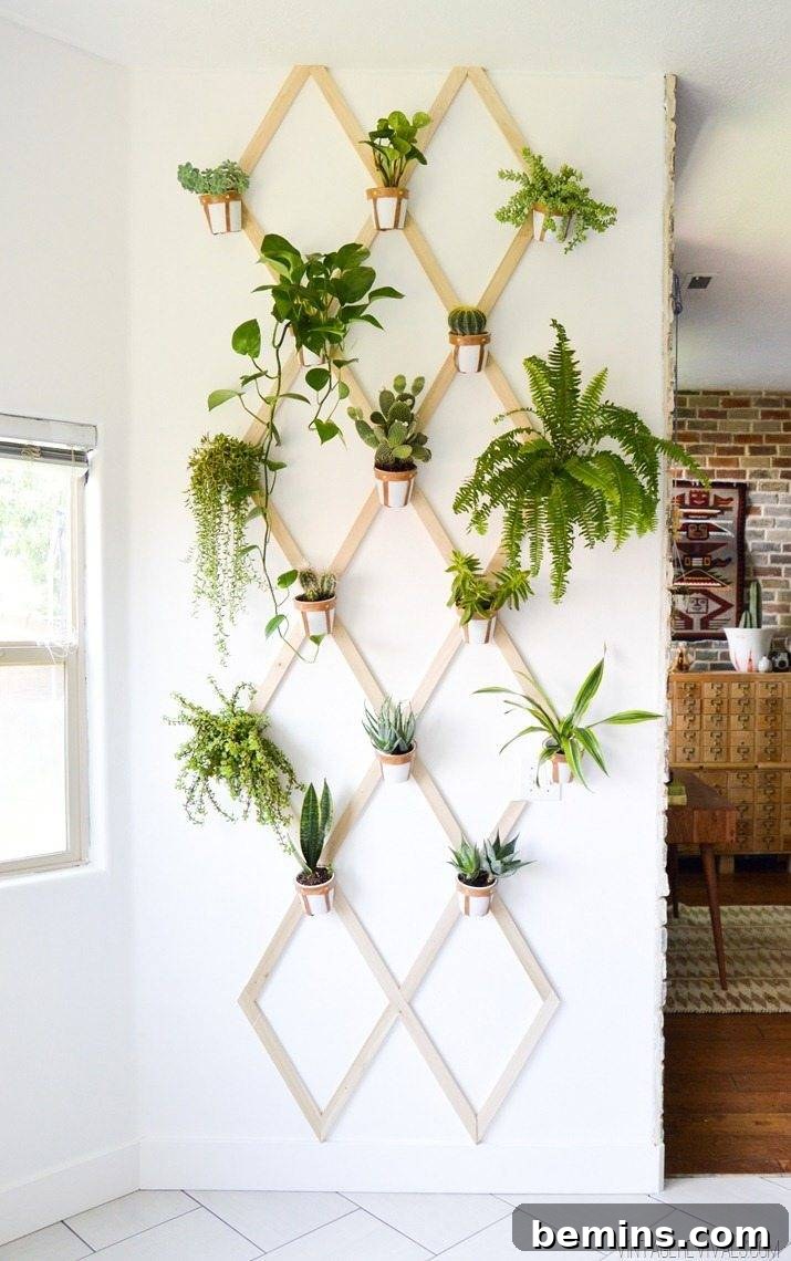 This vertical planter wall is a useful and practical wall decor idea
