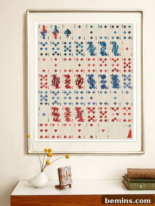 Playing cards are framed for a simple large wall art display