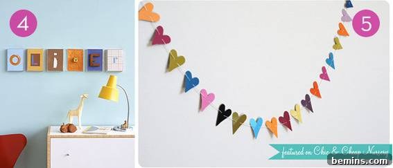 Name displayed on wall with square boxes and decorated with heart banner.
