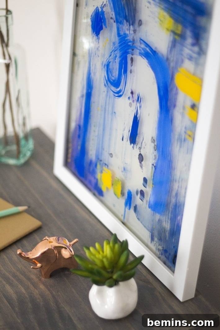 Painted blue frame with decorating artificial flower