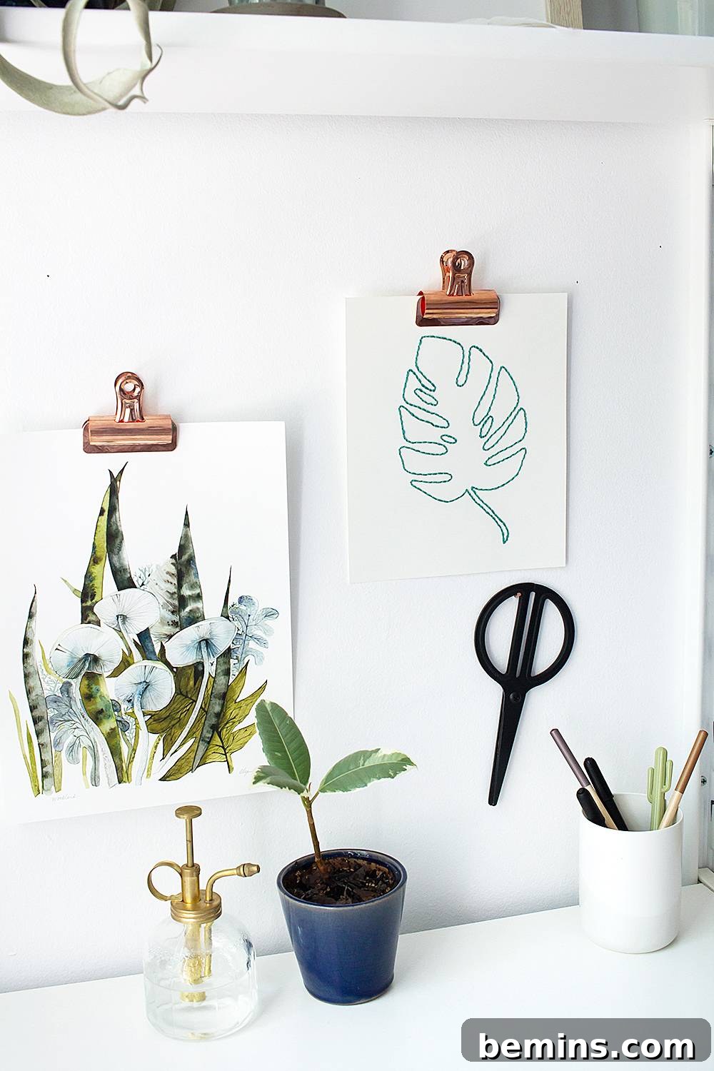 DIY Embroidered Monstera Leaf Art in a frame