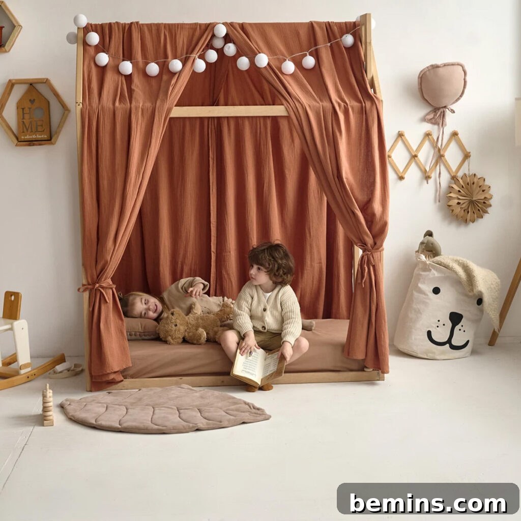 IKEA BESTA Hack: Geometric Nightstand Transformation 14 ikea kura with curtain from Etsy for a cozy setup
