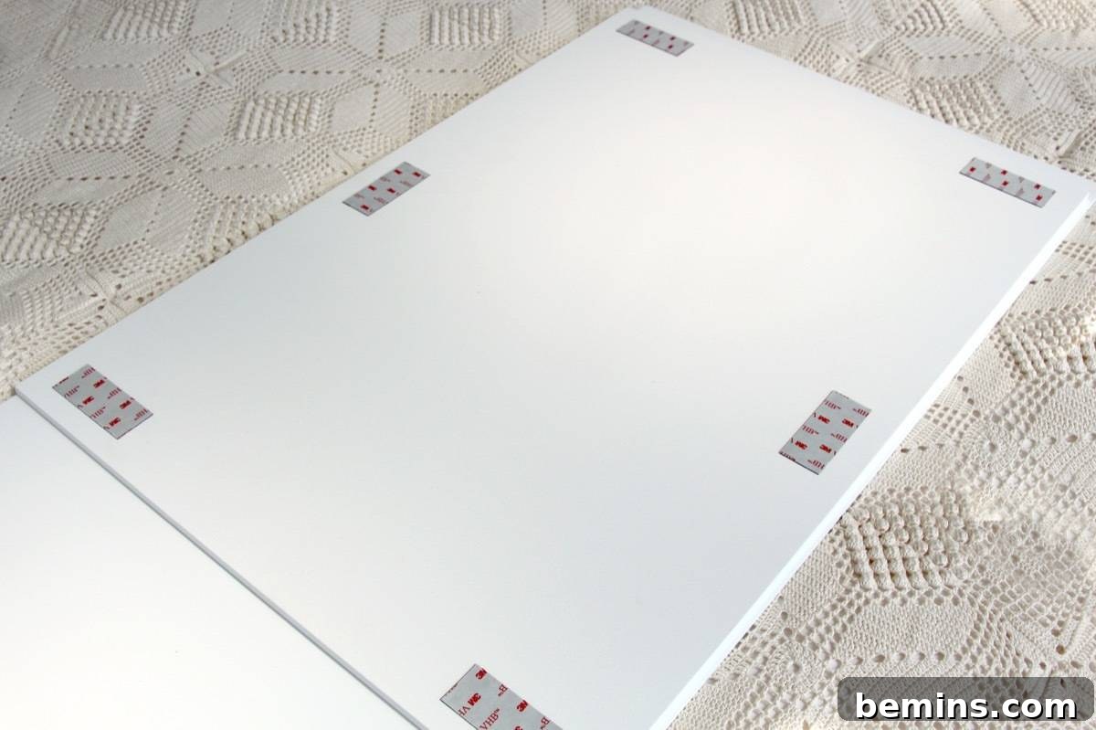 IKEA BESTA Hack: Geometric Nightstand Transformation 6 IKEA BESTA hack: Step 2, applying adhesive tape to the corners of the cabinet