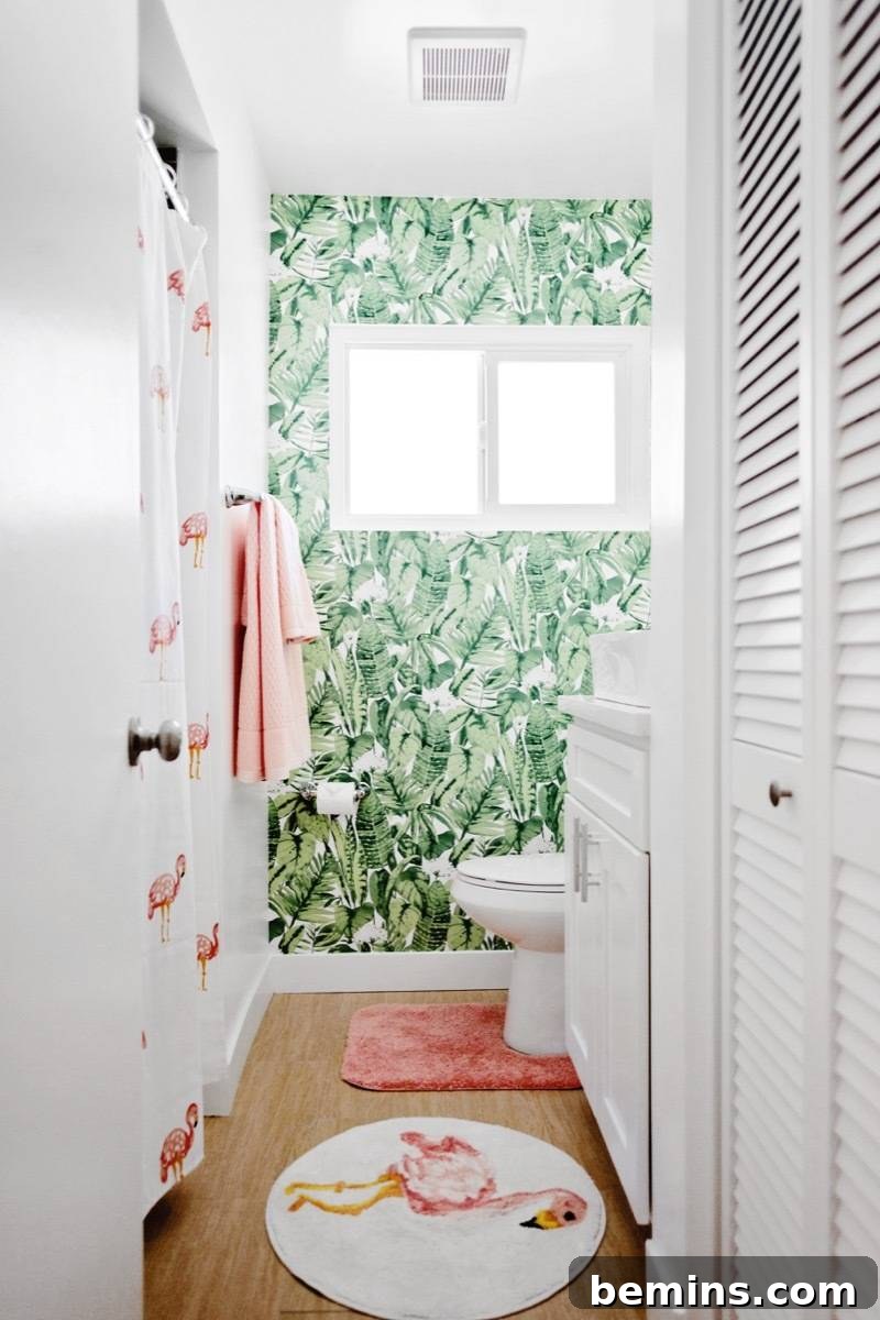 Tropical and flamingo bathroom